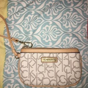 Calvin Klein Monogram Wristlet Tan